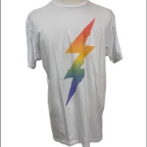 VSTG Vestige White Mens Cotton Rainbow Bolt T-Shirt